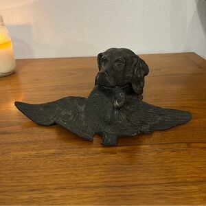 Vintage Cast Iron Bronze Articulated Inkwell Dog With Duck Hunting Desk Piece